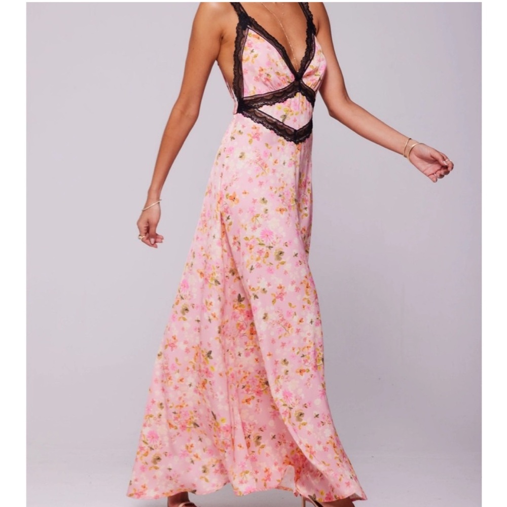 RESA Pink Floral Maxi Dress with Black Lace